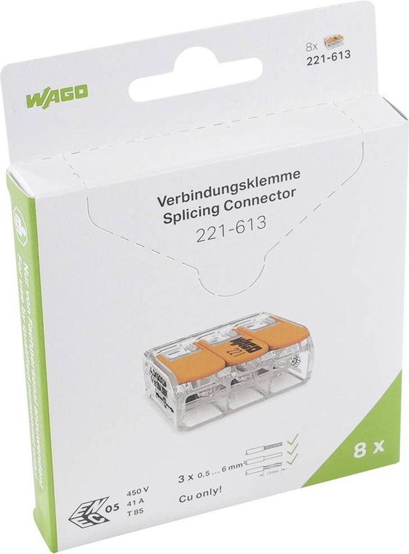 WAGO 221-613 - Verbindingsklemmen - 3-polig - Tot 6 mm² - 8 Stuks