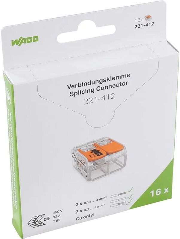 WAGO Verbindingsklem 2-voudig t/m 4mm² - 211-412 - 16 stuks in blister