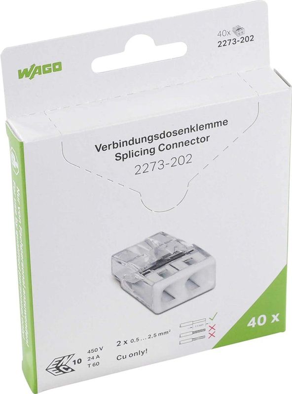 WAGO Mini Lasklem 2-voudig - 2x0.5-2.5mm² - 40 Stuks in Blister