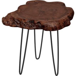 Bijzettafel van massief hout houten tafel ca. 30 x 40 cm vintage onbehandeld unicum, kleur: donker natuur
