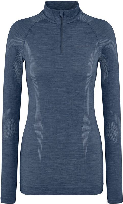 FALKE - Wool-Tech Zip Neck - Functioneel Shirt - Blauw - Sneldrogend Wol