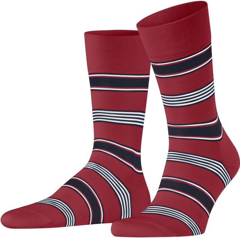 FALKE - Marina Stripe - Sokken - Rood - Versterkt, Duurzaam Katoen, Maat 41-42