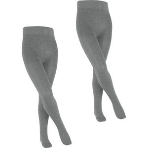 FALKE Family 2-Pack dun eenkleurig katoen multipack panty kinderen grijs - maat 98-104