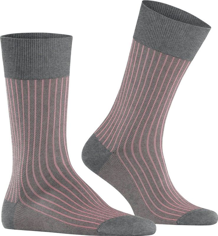 FALKE - Oxford Stripe - Gedessineerd Katoen Sokken - Grijs