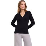 FALKE Basic New Merino V-Neck elegante klassieker wol trui dames zwart - maat XS