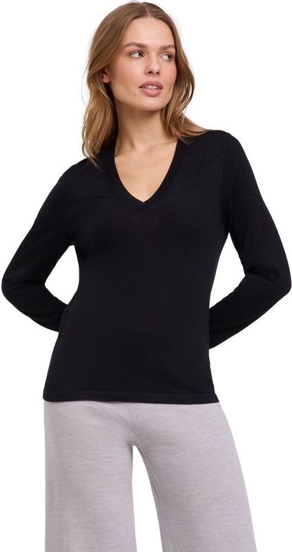 FALKE Basic New Merino V-Neck elegante klassieker wol trui dames zwart - maat XS