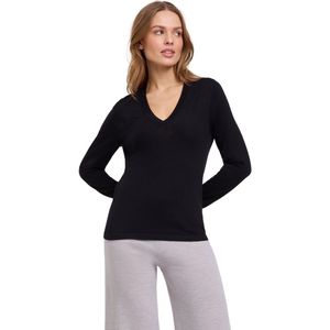 FALKE Basic New Merino V-Neck elegante klassieker wol trui dames zwart - maat S