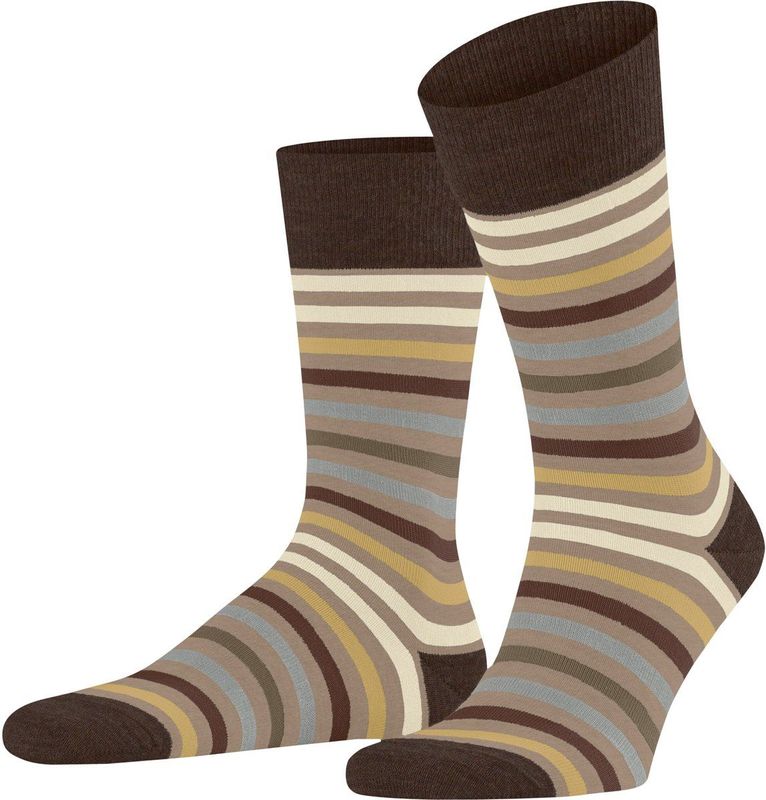 FALKE - Tinted Stripe - Sokken - Beige - 1 paar - Wol Katoen Gedessineerd