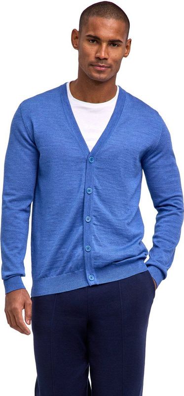 FALKE Basic New Merino Cardigan zacht elegante wol cardigan heren blauw - maat S