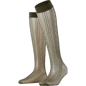 FALKE Dames Kniekousen Crossroads W Kh transparent gedessineerd 1 paar, Groen Artichoke 7436, ONESIZE