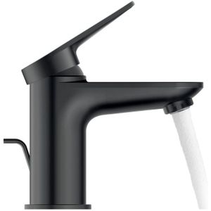 Duravit Wave Wastafelkraan, maat S (hoogte 77 mm), waterkraan badkamer met trekstang-afvoergarnituur, wastafelarmatuur, zwart mat