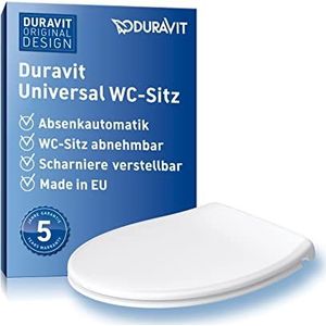 Duravit 0025790000 Urea-Duroplast, universeel toiletdeksel voor eenvoudige montage, wc-bril in ovale vorm, wc-deksel gemaakt EU, Urea-Duroplast, roestvrijstalen scharnieren, wit