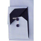 ETERNA - Modern Fit Overhemd - Lichtblauw Geruit - 100% Katoen - Strijkvrij