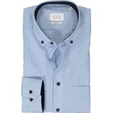 ETERNA - Modern Fit Overhemd - Lichtblauw Geruit - 100% Katoen - Strijkvrij