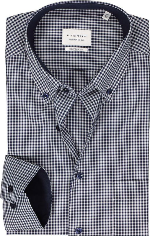 ETERNA - Comfort Fit Overhemd - Middenblauw - Popeline - Strijkvrij