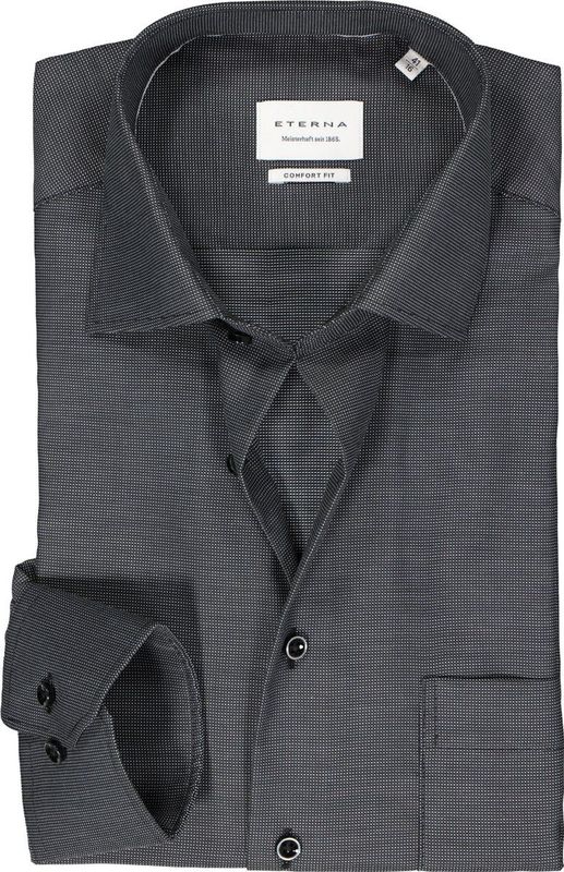 ETERNA - Comfort Fit Overhemd - Antraciet Grijs - 100% Katoen - Strijkvrij