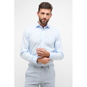 ETERNA - Blauw Effen Overhemd - 100% Katoen - Kent Kraag - Lange Mouwen