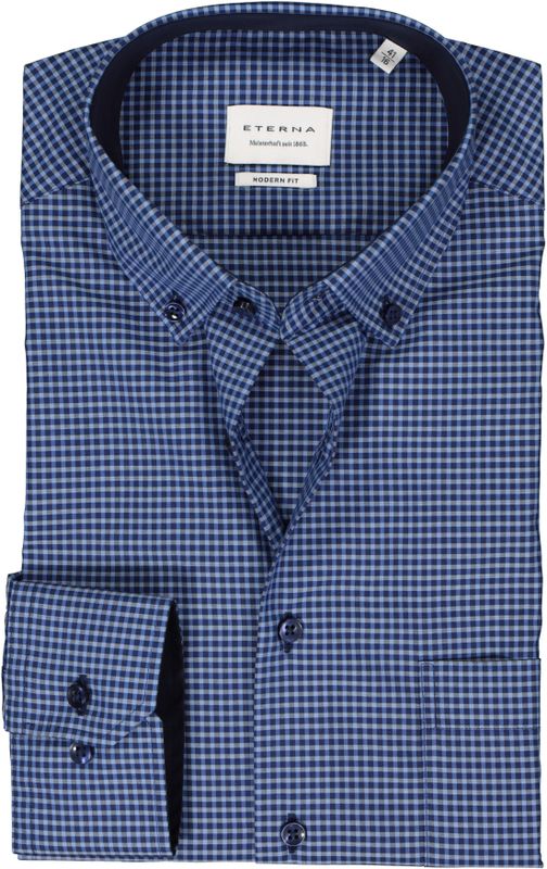 ETERNA - Overhemd - Blauw - Poplin - Strijkvrij