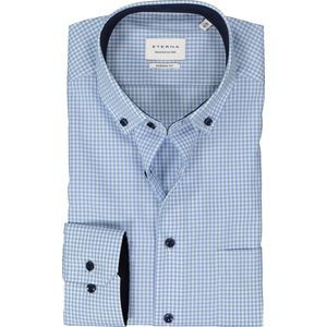 ETERNA - Blauw Geruit Overhemd - 100% Katoen - Button Down Kraag - Lange Mouwen