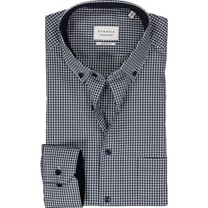 ETERNA - Modern Fit - Overhemd - Middenblauw met Wit Geruit - Strijkvrij - Mouwlengte 7