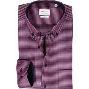 ETERNA - Comfort Fit Overhemd - Roze Geruit - Popeline - Strijkvrij
