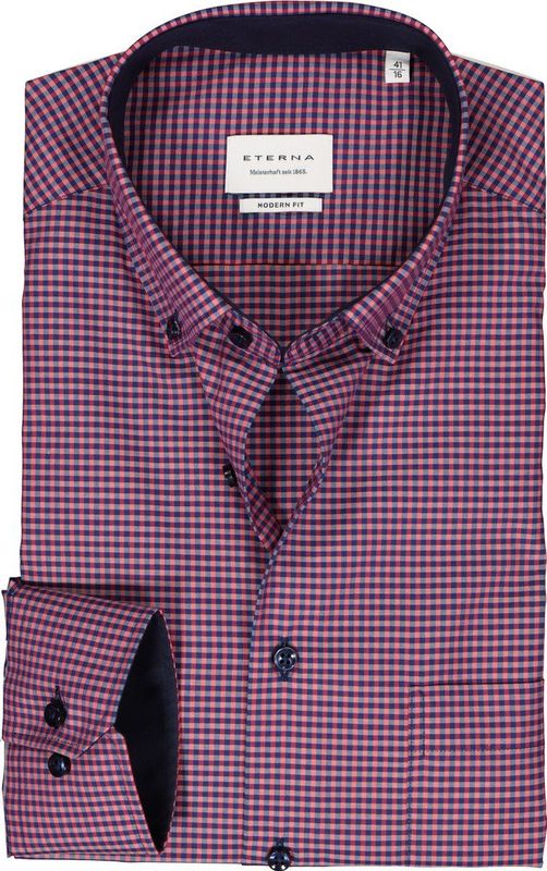 ETERNA - Overhemd - Roze Geruit - Popeline - Modern Fit