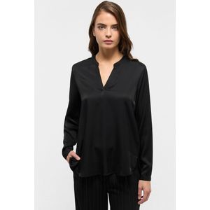 Blouse - Effen - Satijn - Tuniek Kraag - Lange Mouw - Losse Pasvorm