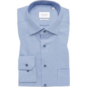 ETERNA - Comfort Fit - Overhemd - Blauw - Strijkvrij, Structuurweving