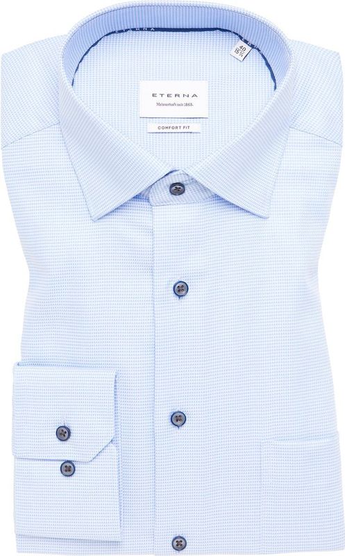 Eterna - Heren Overhemd - Blauw - Structuurweving - Strijkvrij