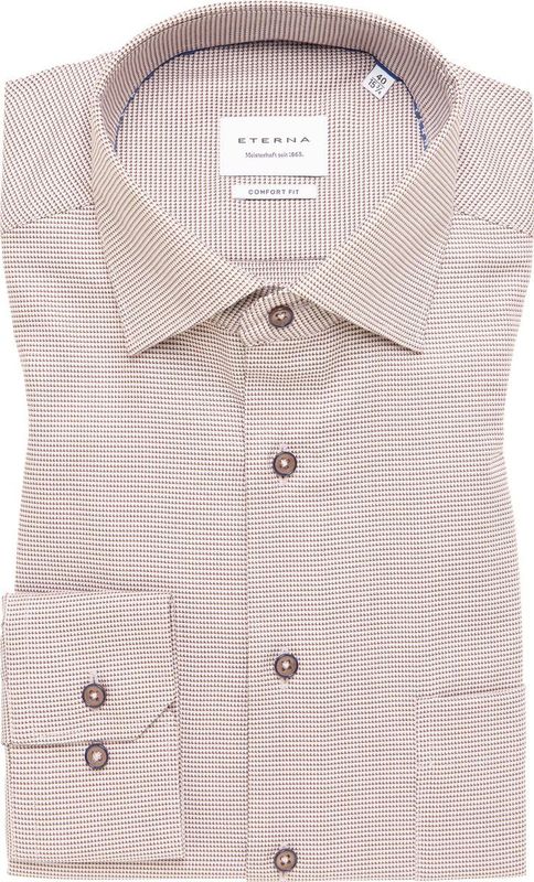 ETERNA - Overhemd - Beige - 100% Katoen - Strijkvrij - Kent Kraag