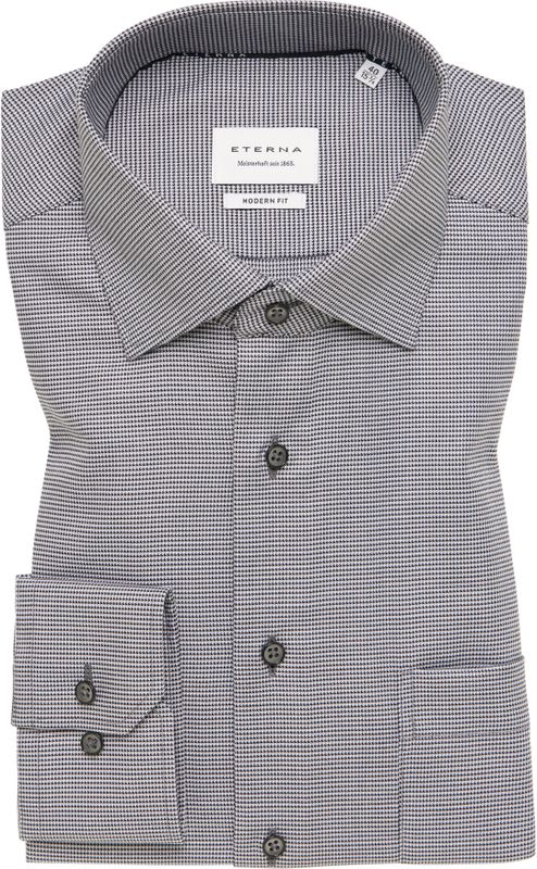 ETERNA - Modern Fit - Overhemd - Antraciet Grijs - Structuur - Mini Dessin