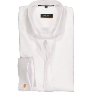 ETERNA - Slim Fit Smoking Overhemd - Wit - Mouwlengte 7 - Twill met Dubbele Manchet