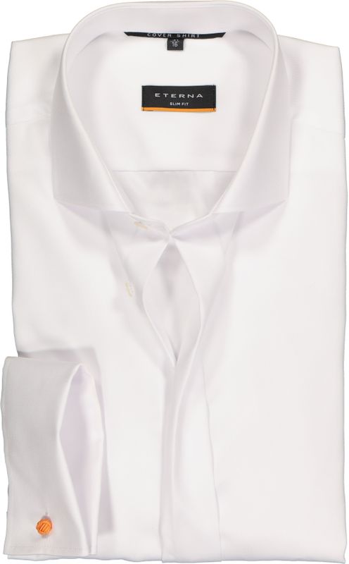 ETERNA - Slim Fit Smoking Overhemd - Wit - Mouwlengte 7 - Twill met Dubbele Manchet