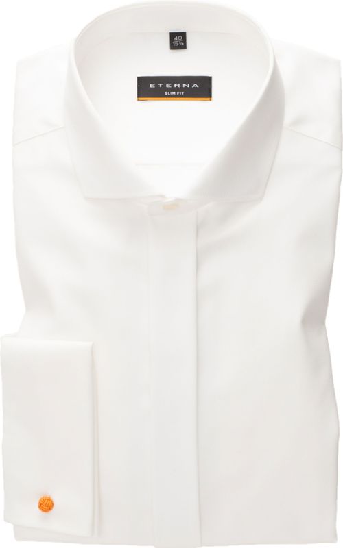 ETERNA - Slim Fit - Smoking Overhemd - Ecru - Mouwlengte 7 - Twill met Dubbele Manchet