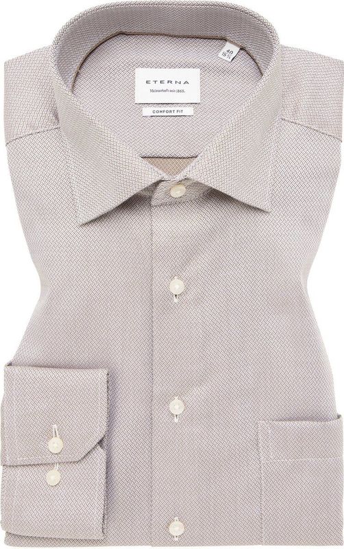 ETERNA - Comfort Fit - Overhemd - Beige - Structuurweving - Strijkvrij