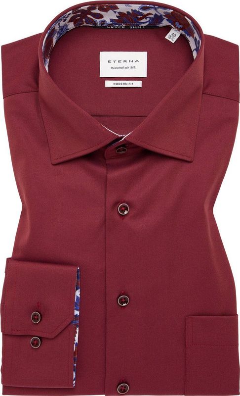 ETERNA - Modern Fit - Overhemd - Donkerrood - Twill, Strijkvrij