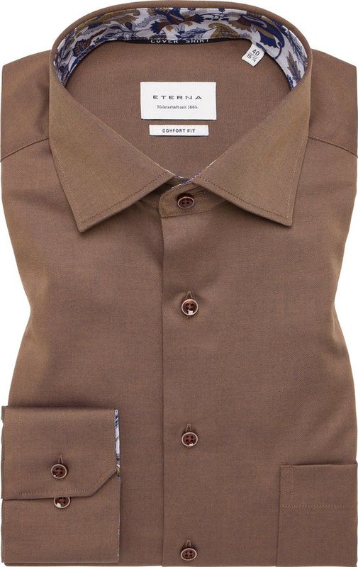 ETERNA - Comfort Fit Overhemd - Lichtbruin - Twill - Strijkvrij