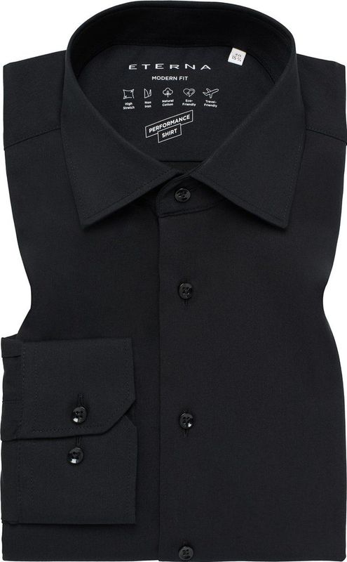 Eterna - MODERN FIT - Overhemd - Zwart - Lange Mouwen - NON IRON