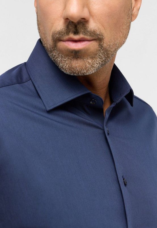 Overhemden - Navy - Katoen - Getailleerd - Zonder Borstzak - Knoopsluiting - Strijkvrij