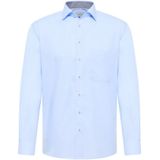 ETERNA - Blauw Effen Overhemd - 100% Katoen - Kent Kraag - Lange Mouwen