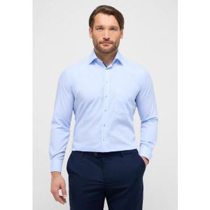 ETERNA - Blauw Effen Overhemd - 100% Katoen - Kent Kraag - Lange Mouwen