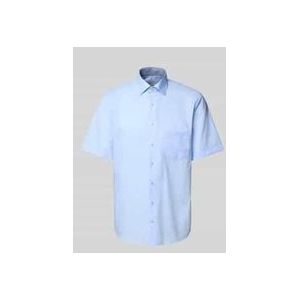 ETERNA - Blauw Effen Overhemd - 100% Katoen - Korte Mouwen - Kent Kraag