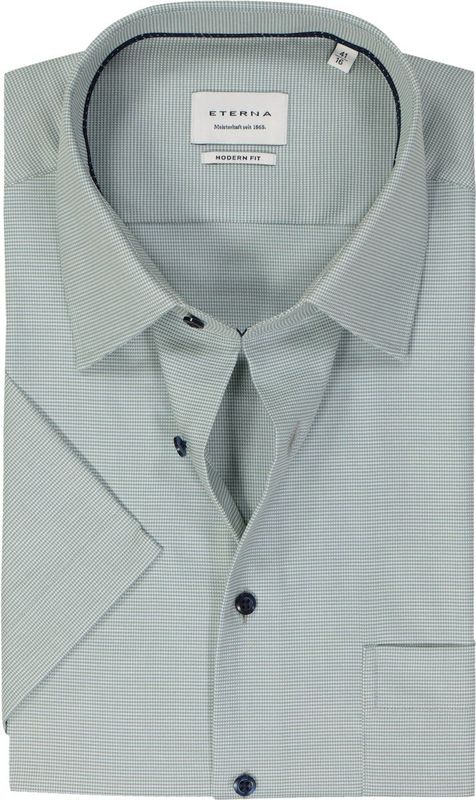 ETERNA - Modern Fit - Overhemd - Groen - Korte Mouw - Strijkvrij