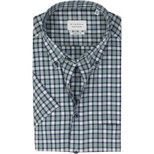 ETERNA - Comfort Fit - Overhemd - Blauw Wit Groen Geruit - Korte Mouw - Strijkvrij