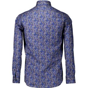 Eterna - Lange Mouw Overhemd - Blauw - 100% Katoen - Bladmotieven