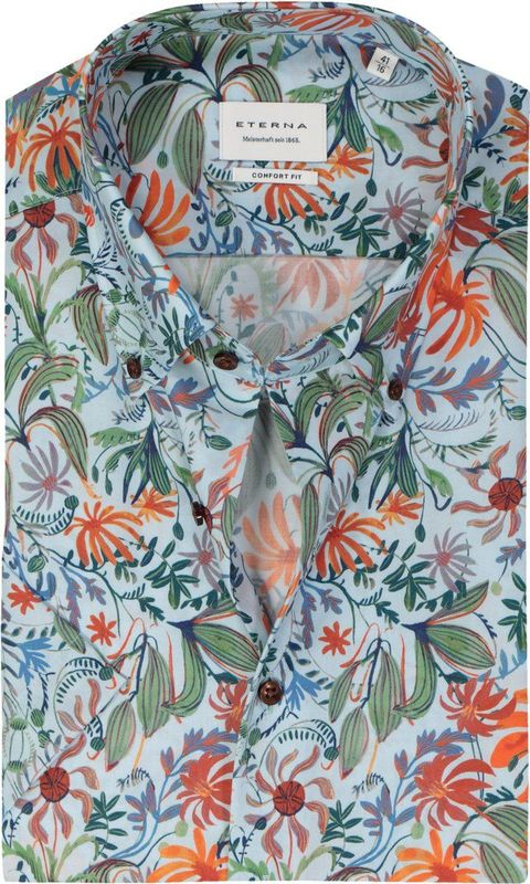 Eterna - Overhemd - Korte Mouwen - Blauw - Poplin - Strijkvrij