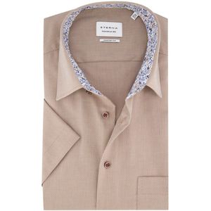 Eterna - Overhemd Korte Mouw - Beige - Strijkvrij - 100% Katoen