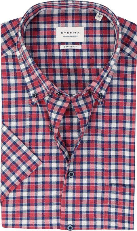 ETERNA - Overhemd - Korte Mouwen - Blauw - Poplin - Strijkvrij