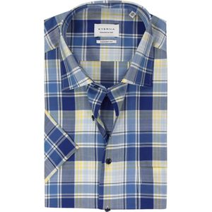 ETERNA - Comfort Fit - Overhemd - Blauw/Wit/Geel - Korte Mouwen, Twill, Strijkvrij