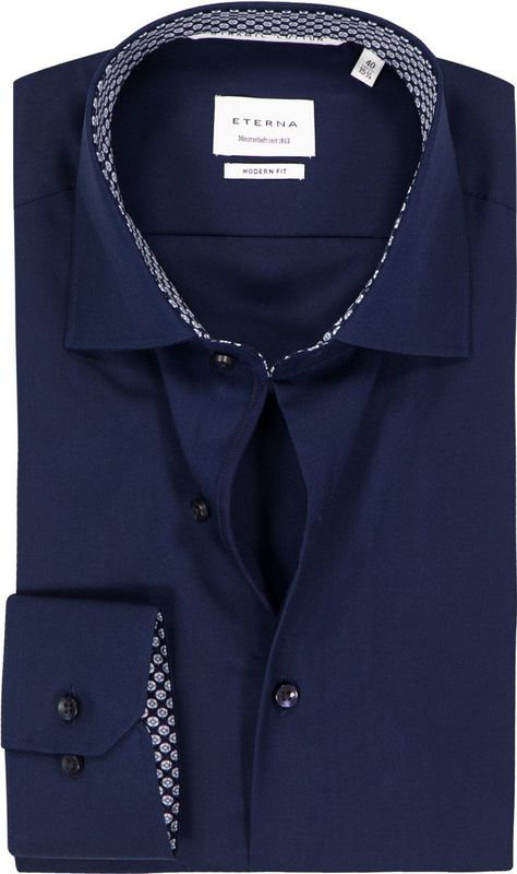 ETERNA - Modern Fit - Overhemd - Donkerblauw - Strijkvrij - Boordmaat 38